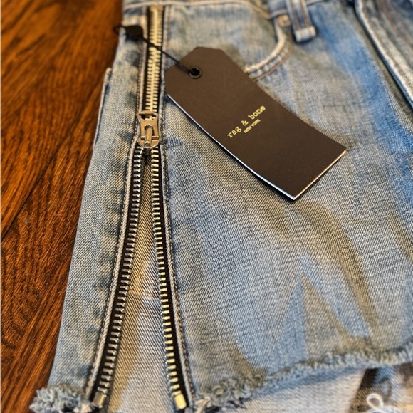 rag & bone Maya Blue Jean Shorts Zipper High-Waisted Frayed Hem Size 23 XS - Picture 6 of 10